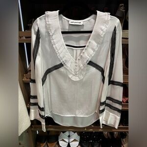 Self Portrait ruffle organza silk black and white blouse